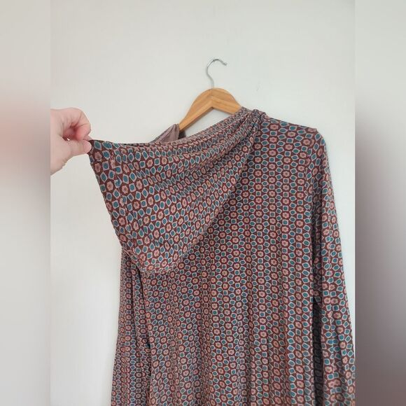 Johnny Was brown and teal printed hooded button up jersey dress in siz… - Picture 7 of 16